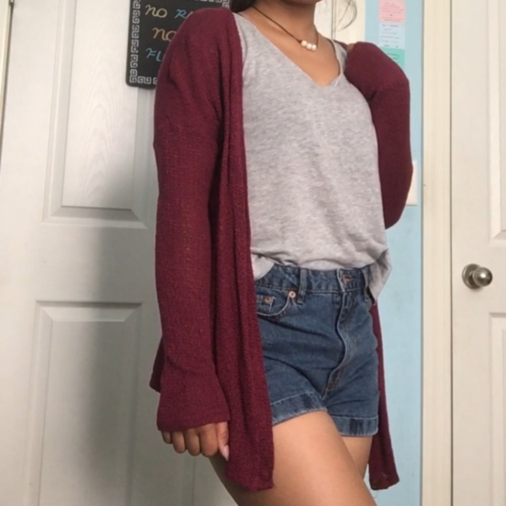 Maroon V-Neck Button-Down Boyfriend Cardigan